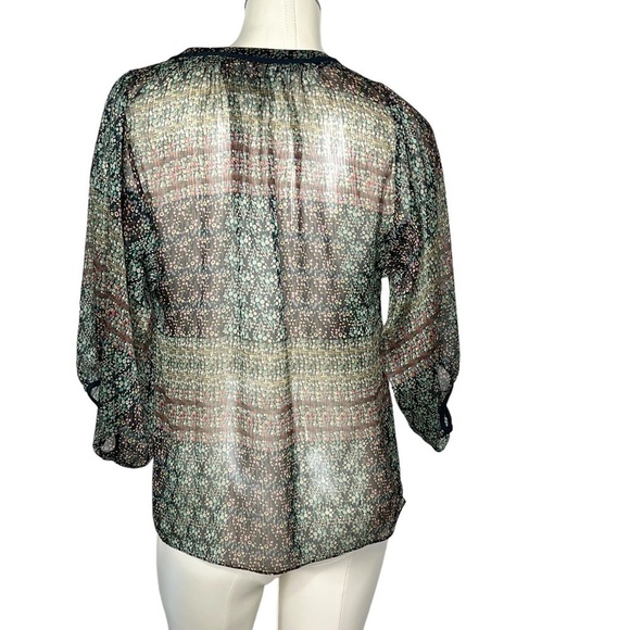ANTHROPOLOGIE MAEVE Sheer Multi Color 3/4 Sleeves Boho Blouse Top Size S - Picture 4 of 16